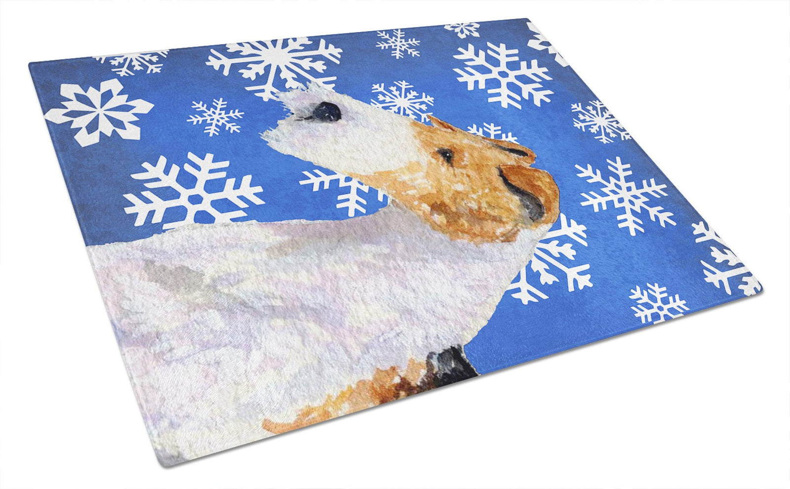 Fox Terrier Winter Snowflakes Holiday Glass Cutting Board Large by Caroline's Treasures