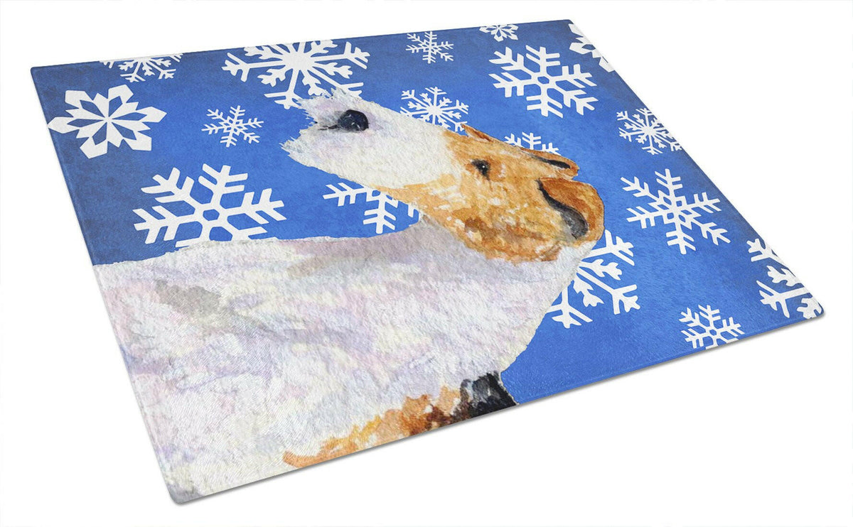 Fox Terrier Winter Snowflakes Holiday Glass Cutting Board Large by Caroline&#39;s Treasures