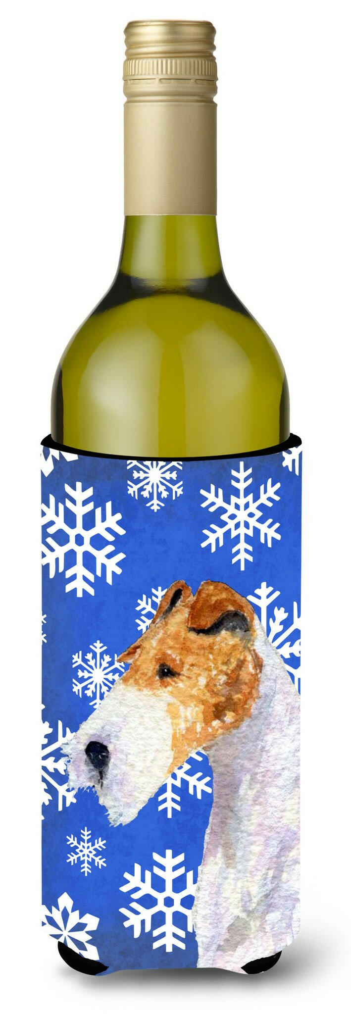 Fox Terrier Winter Snowflakes Holiday Wine Bottle Beverage Insulator Beverage Insulator Hugger by Caroline&#39;s Treasures