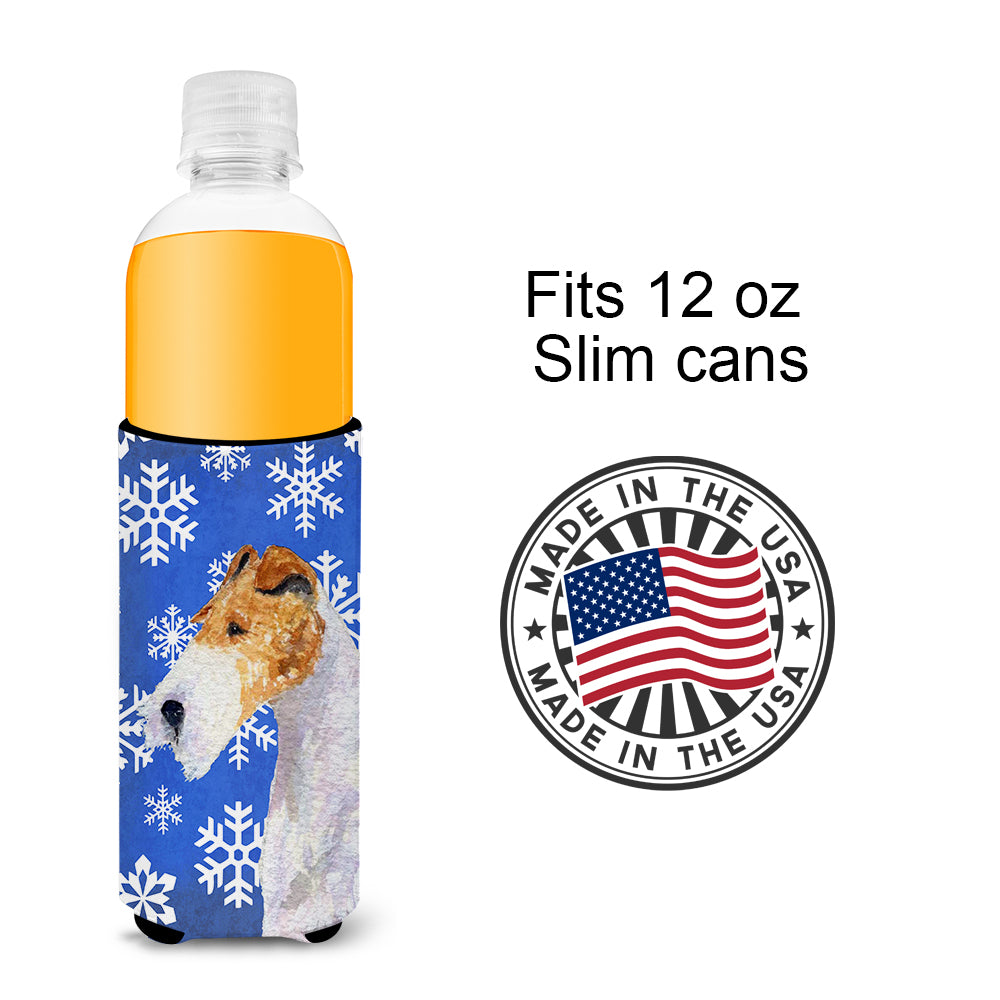 Fox Terrier Winter Snowflakes Holiday Ultra Beverage Insulators for slim cans SS4616MUK