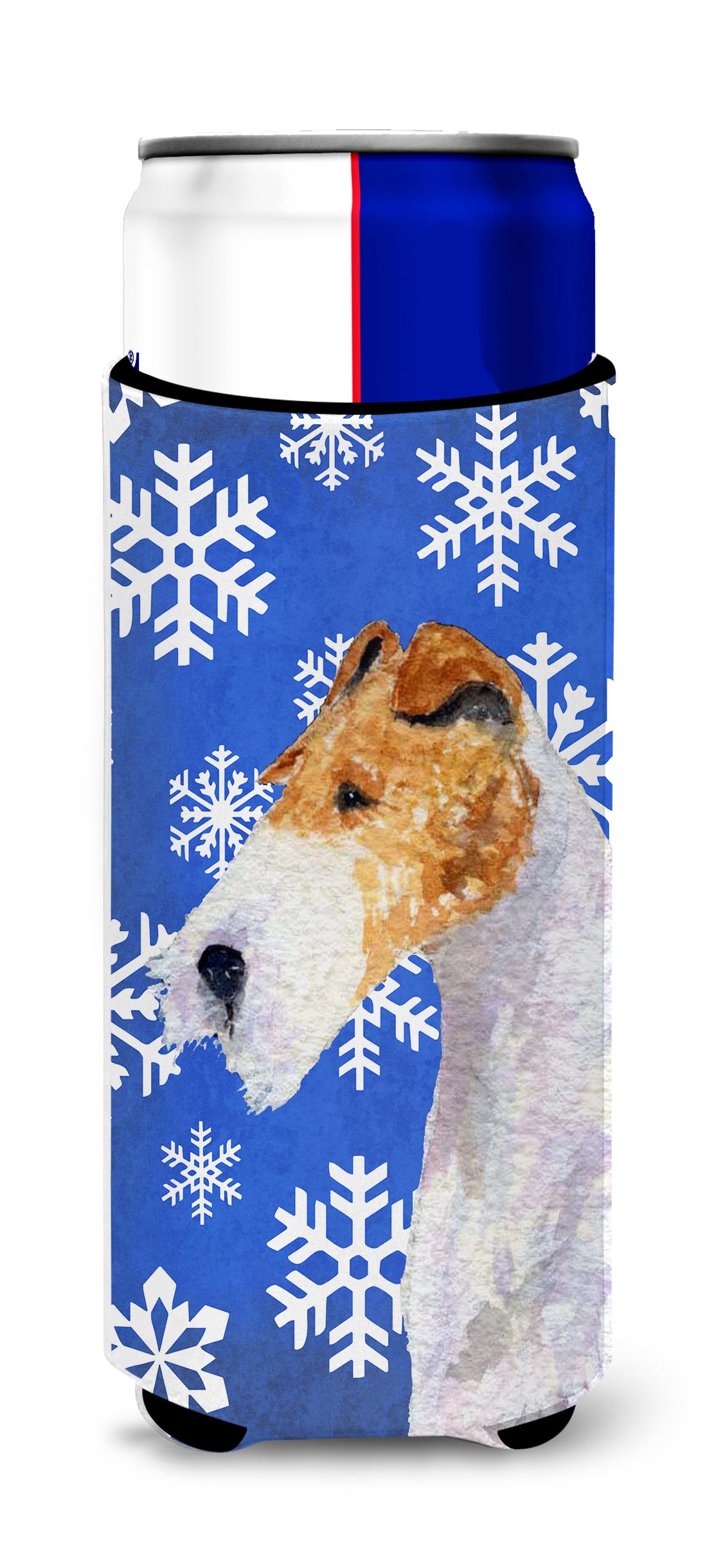 Fox Terrier Winter Snowflakes Holiday Ultra Beverage Insulators for slim cans SS4616MUK.