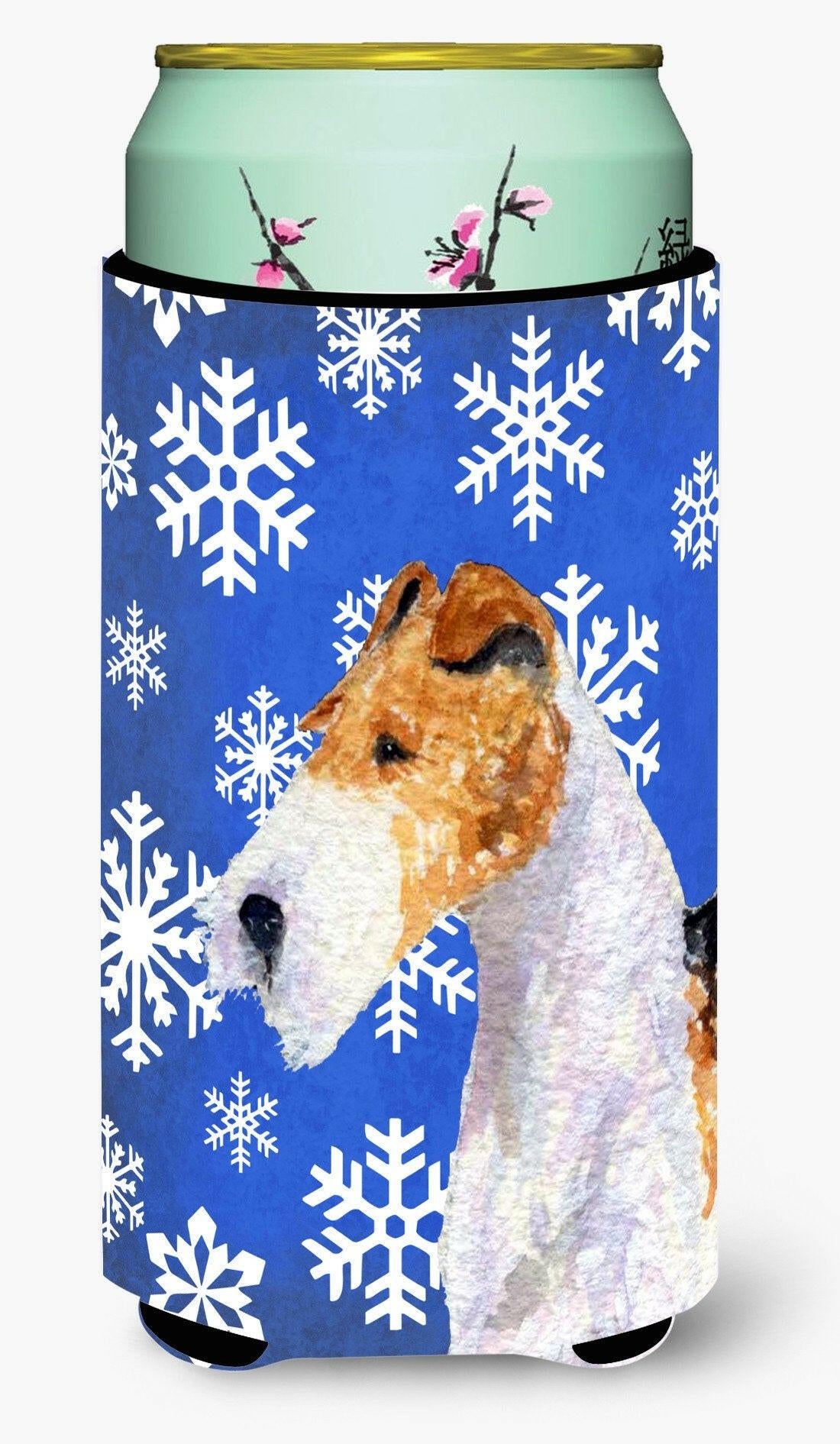 Fox Terrier Winter Snowflakes Holiday  Tall Boy Beverage Insulator Beverage Insulator Hugger by Caroline's Treasures
