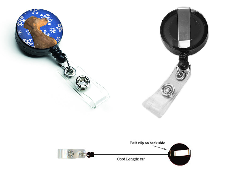 Doberman Winter Snowflakes Holiday Retractable Badge Reel SS4617BR  the-store.com.