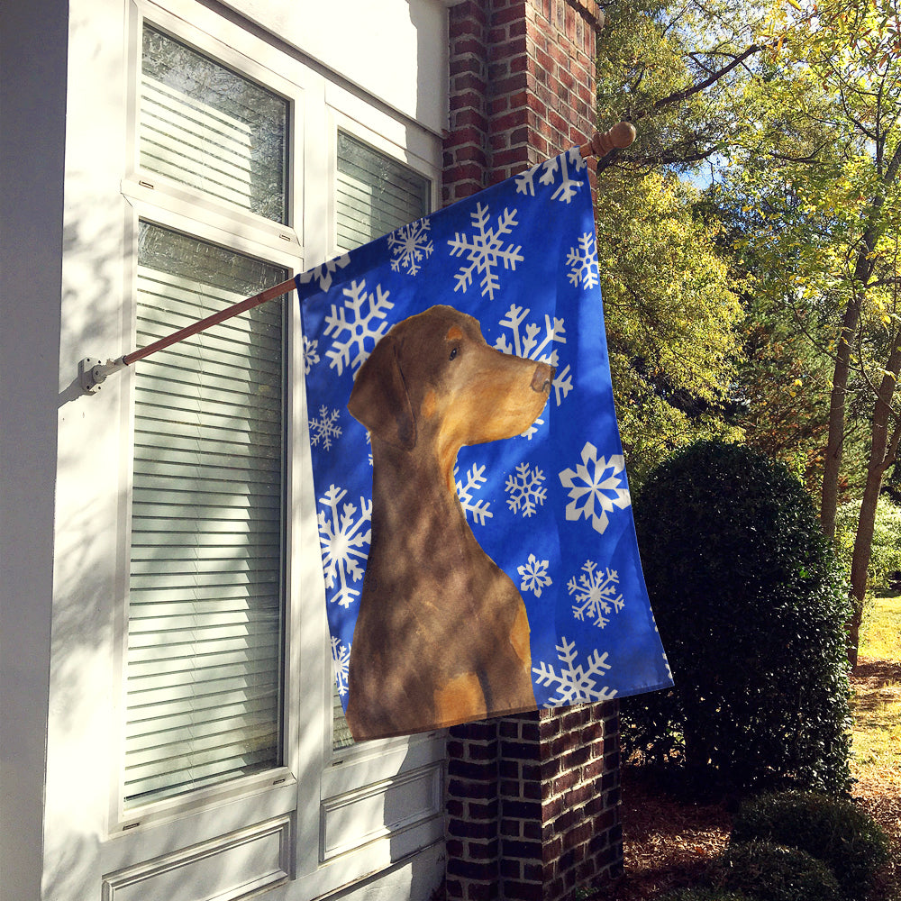 Doberman Winter Snowflakes Holiday Flag Canvas House Size