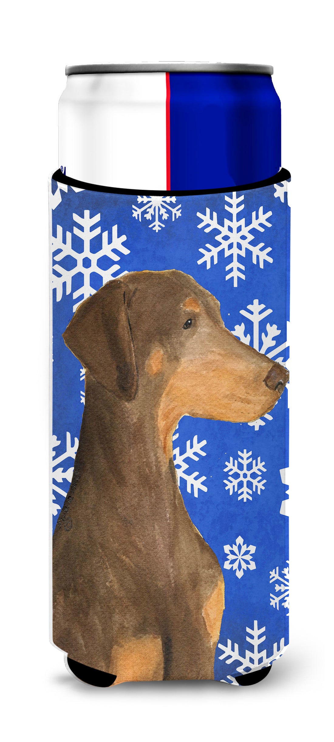 Doberman Winter Snowflakes Holiday Ultra Beverage Insulators for slim cans SS4617MUK.