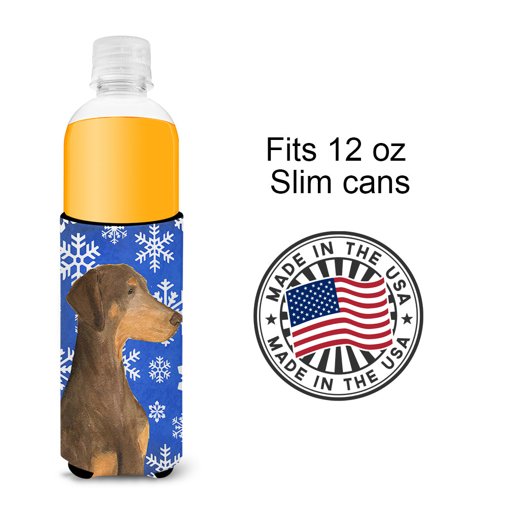 Doberman Winter Snowflakes Holiday Ultra Beverage Insulators for slim cans SS4617MUK.