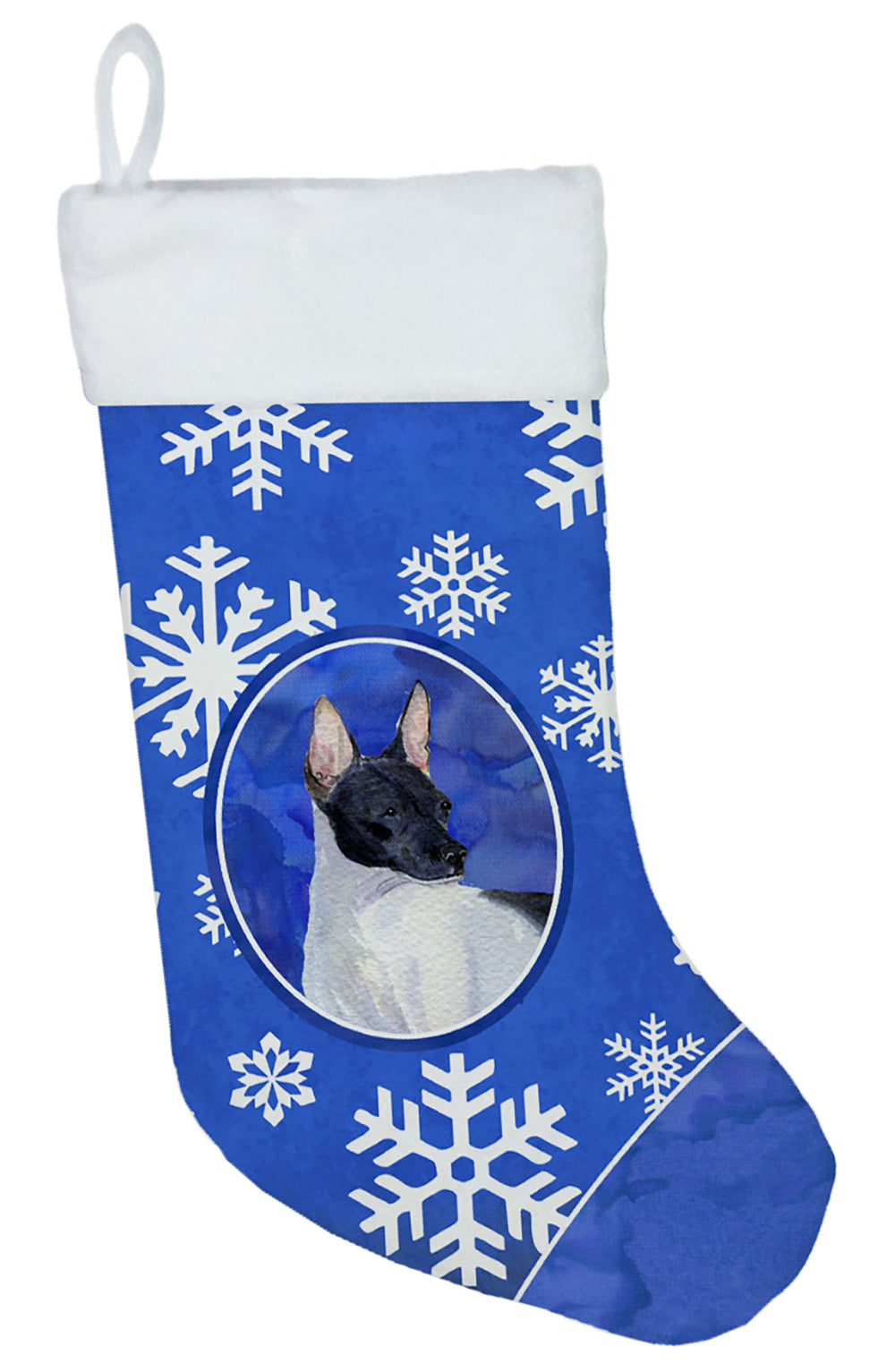 Rat Terrier Winter Snowflakes Christmas Stocking SS4618  the-store.com.