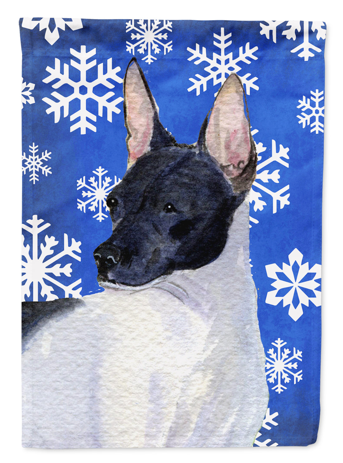 Rat Terrier Winter Snowflakes Holiday Flag Canvas House Size  the-store.com.