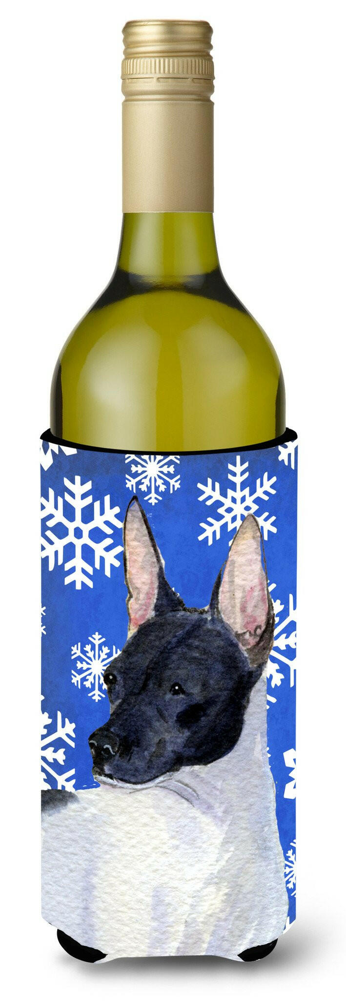 Rat Terrier Winter Snowflakes Holiday Wine Bottle Beverage Insulator Beverage Insulator Hugger by Caroline's Treasures