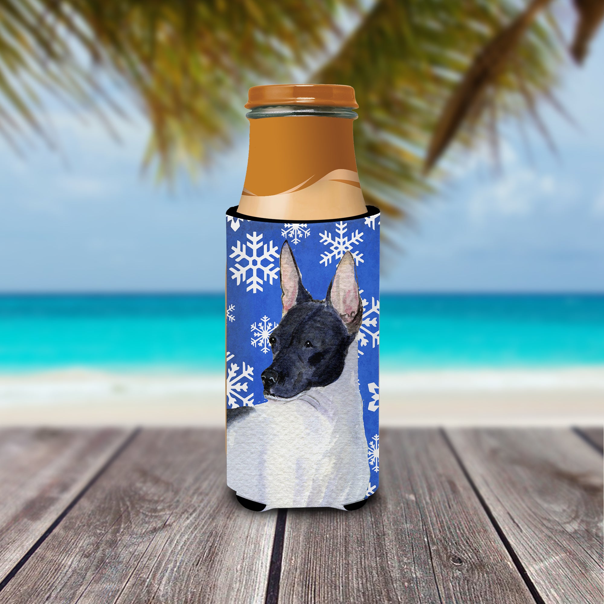 Rat Terrier Winter Snowflakes Holiday Ultra Beverage Insulators for slim cans SS4618MUK.