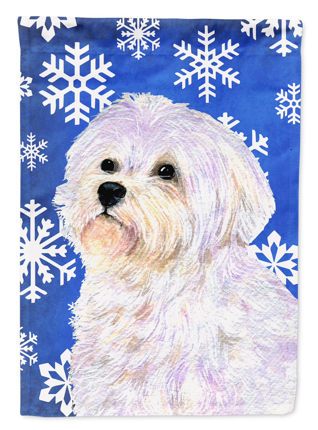 Maltese Winter Snowflakes Holiday Flag Canvas House Size  the-store.com.