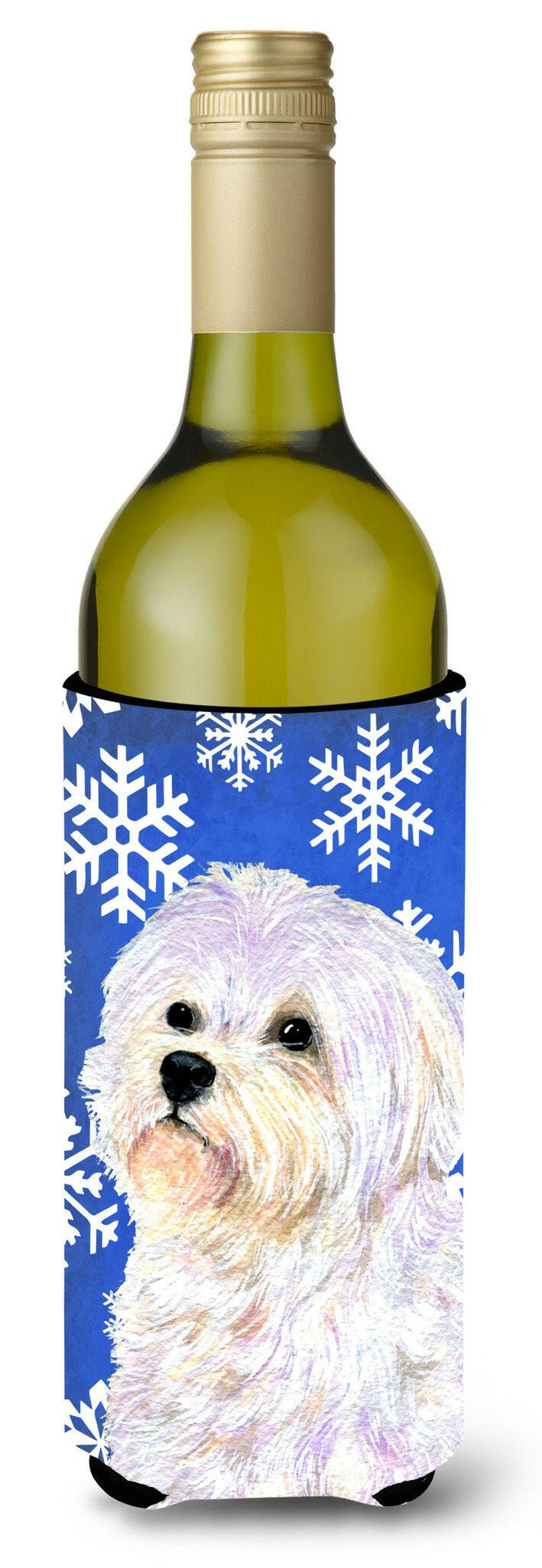 Maltese Winter Snowflakes Holiday Wine Bottle Beverage Insulator Beverage Insulator Hugger by Caroline&#39;s Treasures
