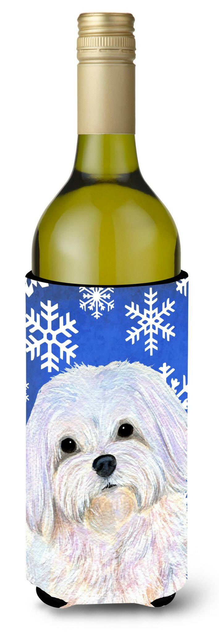 Maltese Winter Snowflakes Holiday Wine Bottle Beverage Insulator Beverage Insulator Hugger SS4620LITERK by Caroline&#39;s Treasures