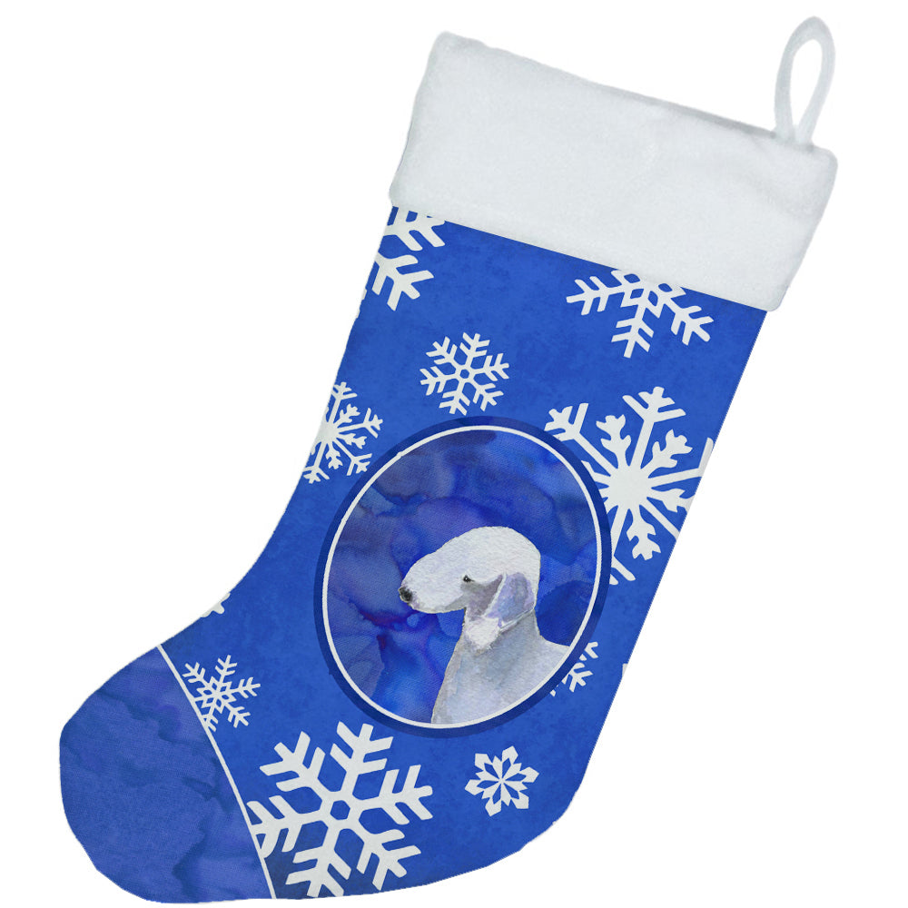 Bedlington Terrier Winter Snowflakes Christmas Stocking SS4621  the-store.com.