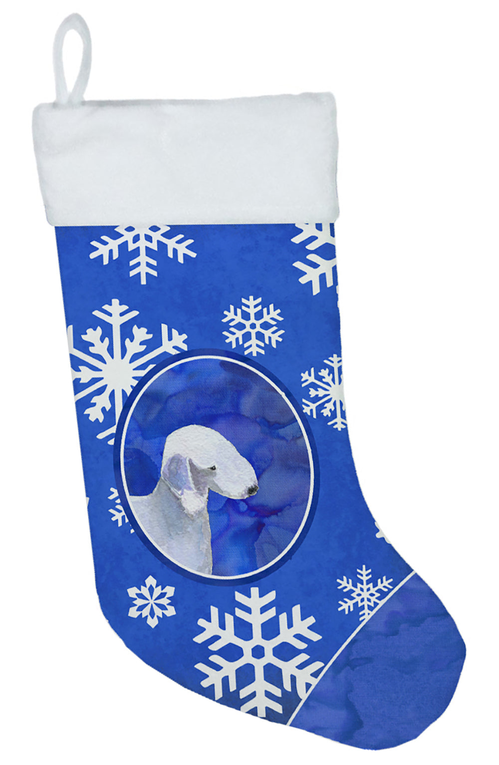 Bedlington Terrier Winter Snowflakes Christmas Stocking SS4621  the-store.com.