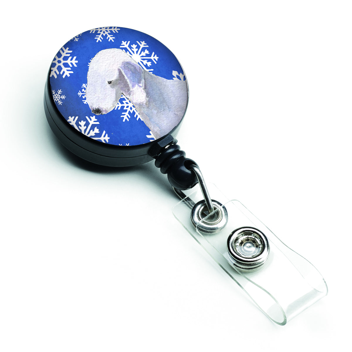 Bedlington Terrier Winter Snowflakes Holiday Retractable Badge Reel SS4621BR  the-store.com.