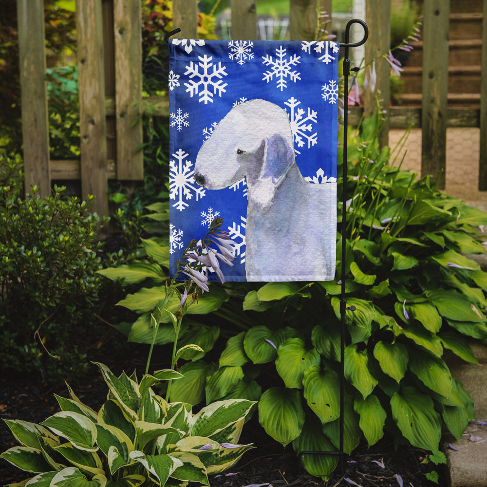 Bedlington Terrier Winter Snowflakes Holiday Flag Garden Size
