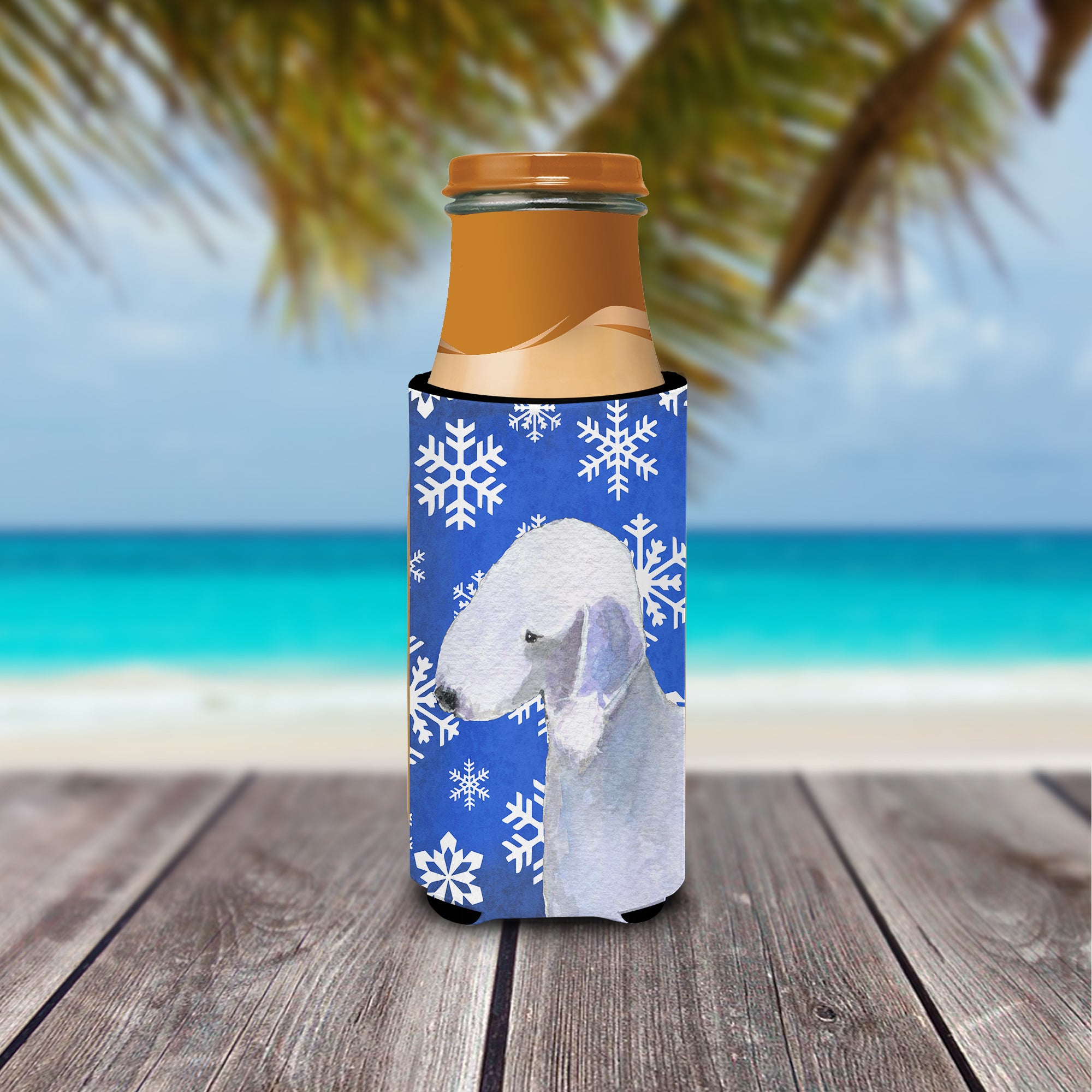 Bedlington Terrier Winter Snowflakes Holiday Ultra Beverage Insulators for slim cans SS4621MUK.