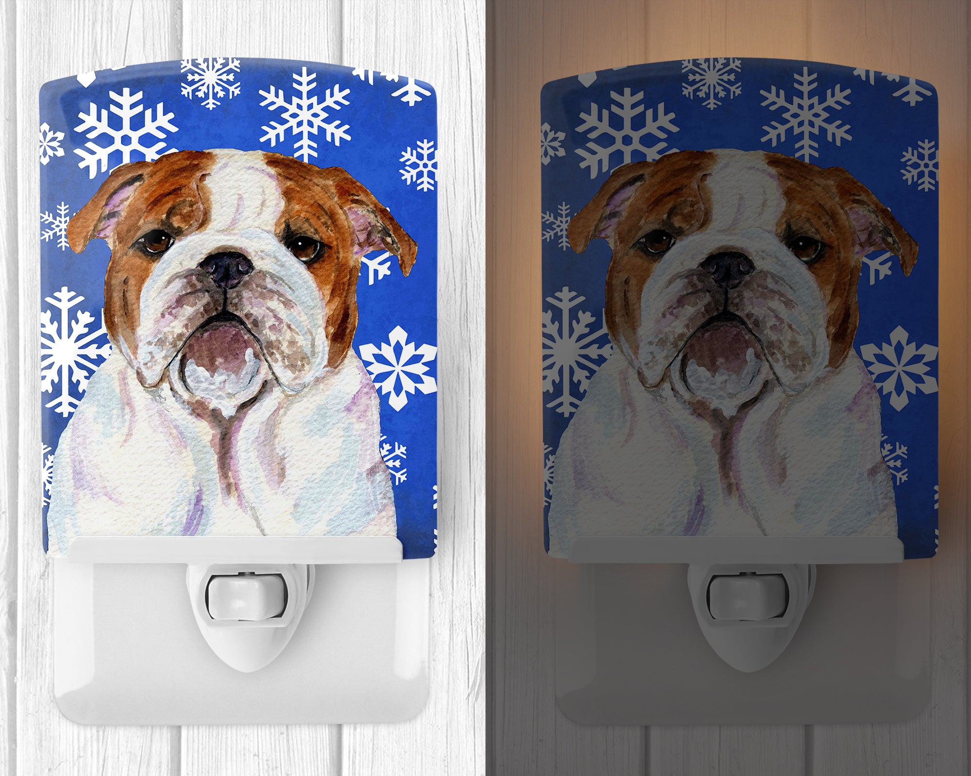 Bulldog English Winter Snowflakes Holiday Ceramic Night Light SS4622CNL - the-store.com