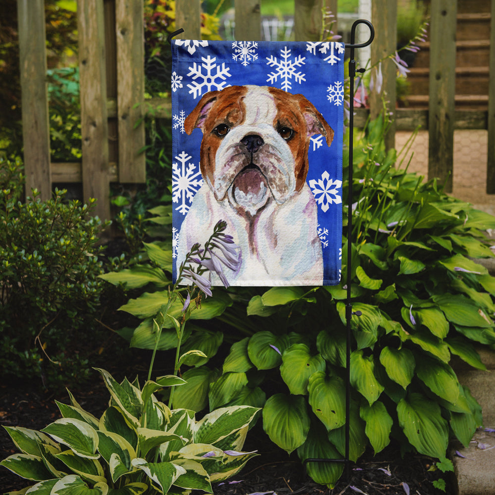 Bulldog English Winter Snowflakes Holiday Flag Garden Size