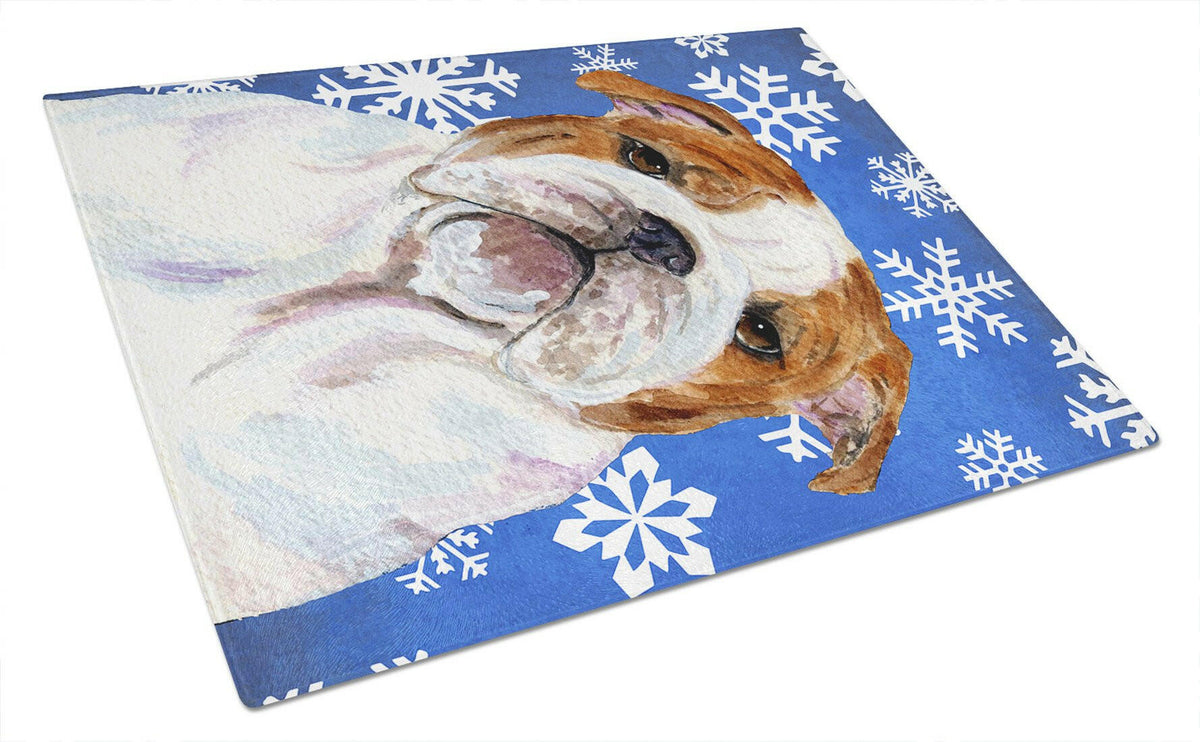 Bulldog English Winter Snowflakes Holiday Glass Cutting Board Large by Caroline&#39;s Treasures