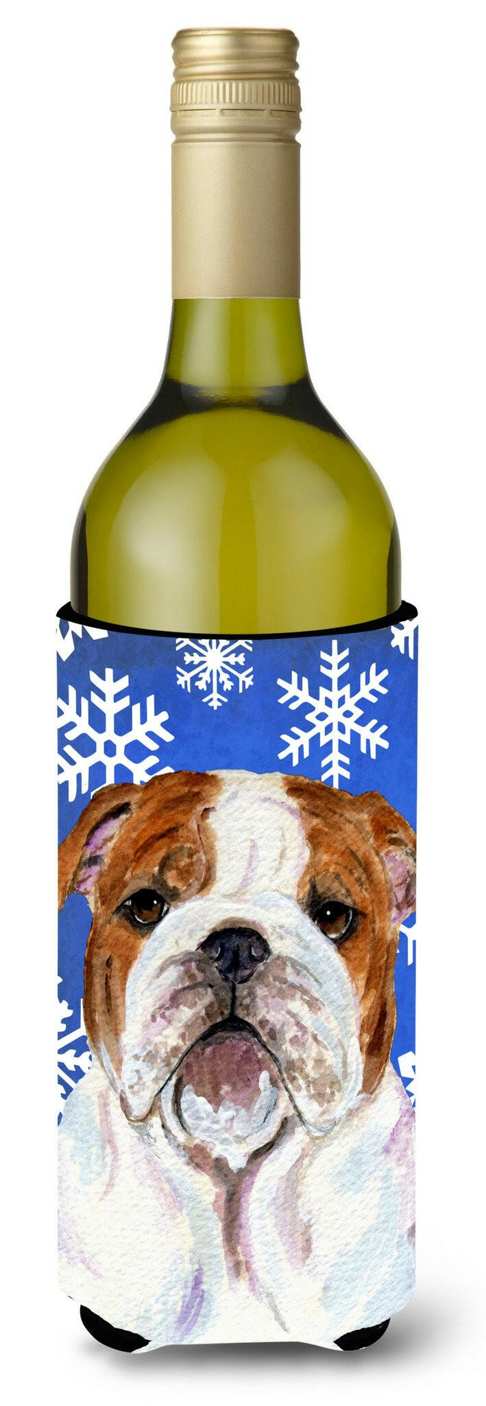 Bulldog English Winter Snowflakes Holiday Wine Bottle Beverage Insulator Beverage Insulator Hugger by Caroline's Treasures
