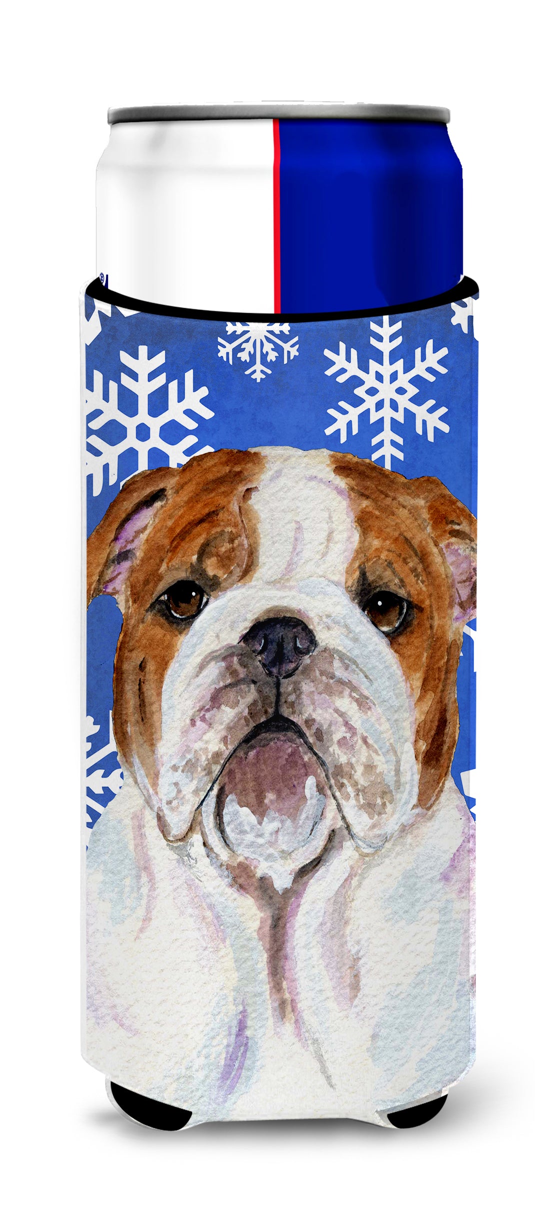 Bulldog English Winter Snowflakes Holiday Ultra Beverage Isolateurs pour canettes minces SS4622MUK
