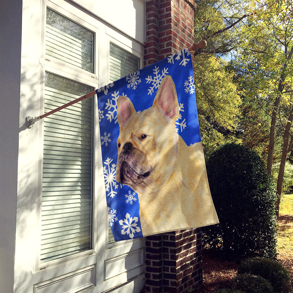 French Bulldog Winter Snowflakes Holiday Flag Canvas House Size  the-store.com.