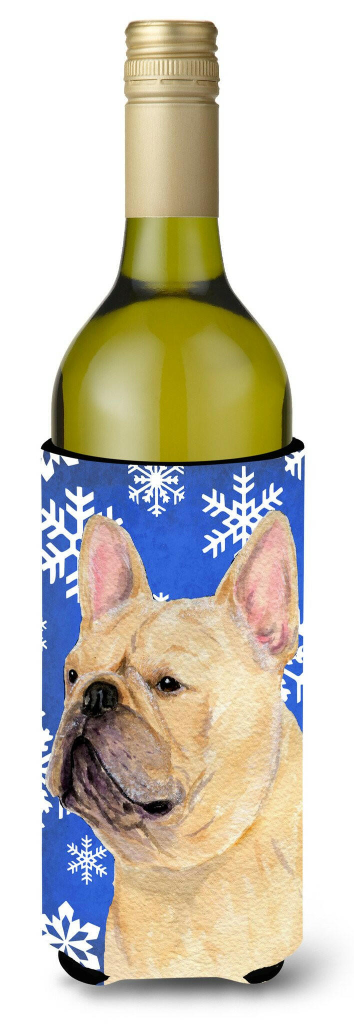 French Bulldog Winter Snowflakes Holiday Wine Bottle Beverage Insulator Beverage Insulator Hugger SS4623LITERK by Caroline&#39;s Treasures