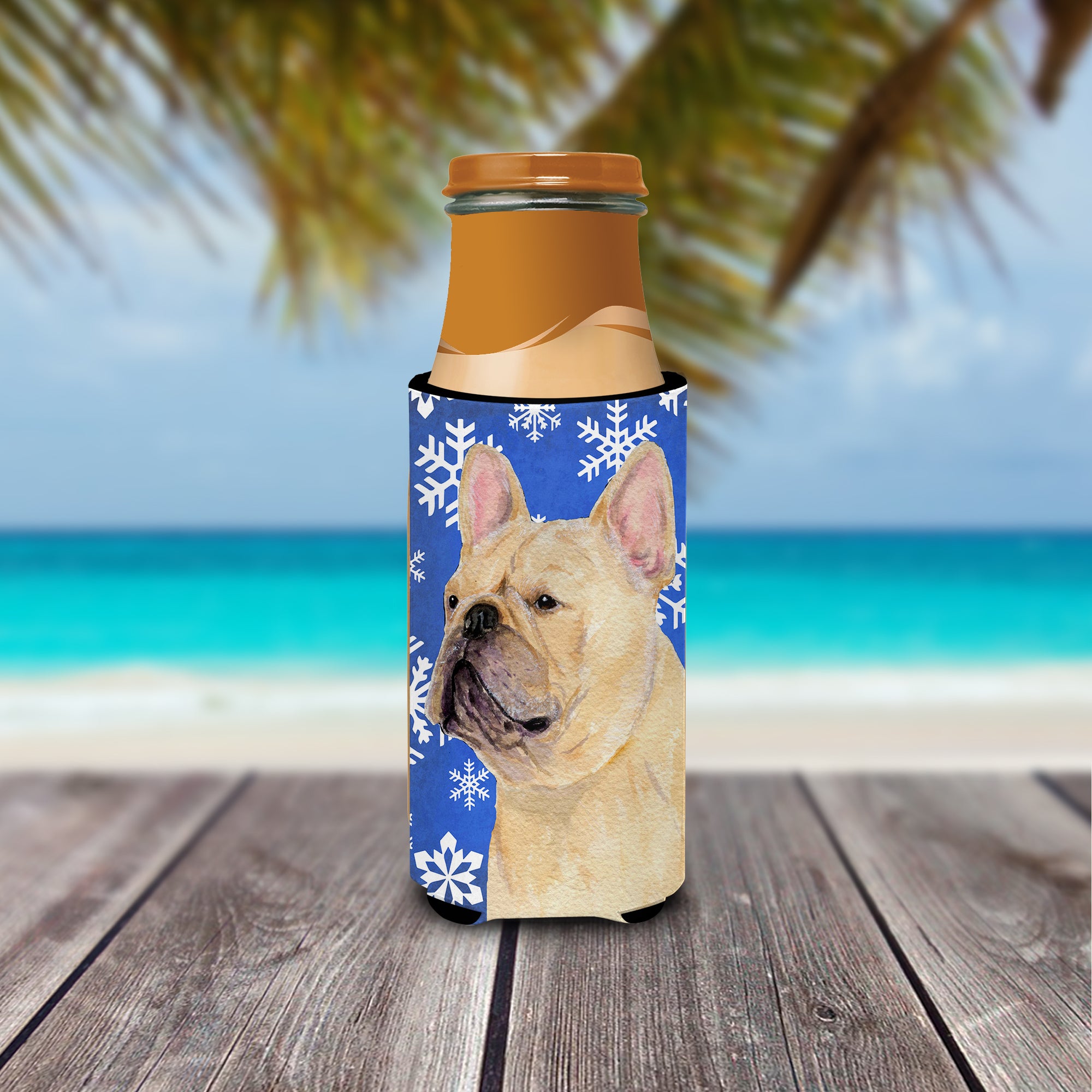 French Bulldog Winter Snowflakes Holiday Ultra Beverage Insulators for slim cans SS4623MUK.