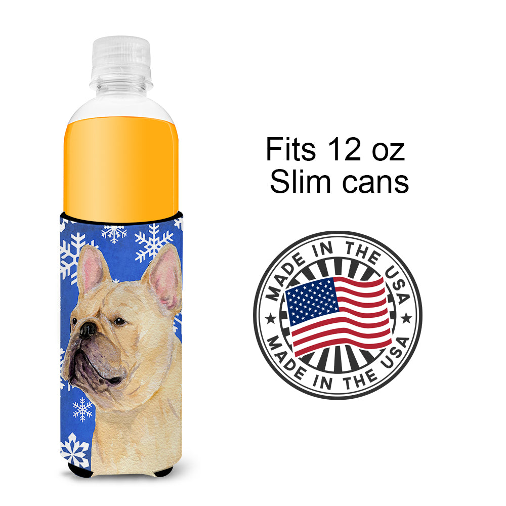 French Bulldog Winter Snowflakes Holiday Ultra Beverage Insulators for slim cans SS4623MUK.