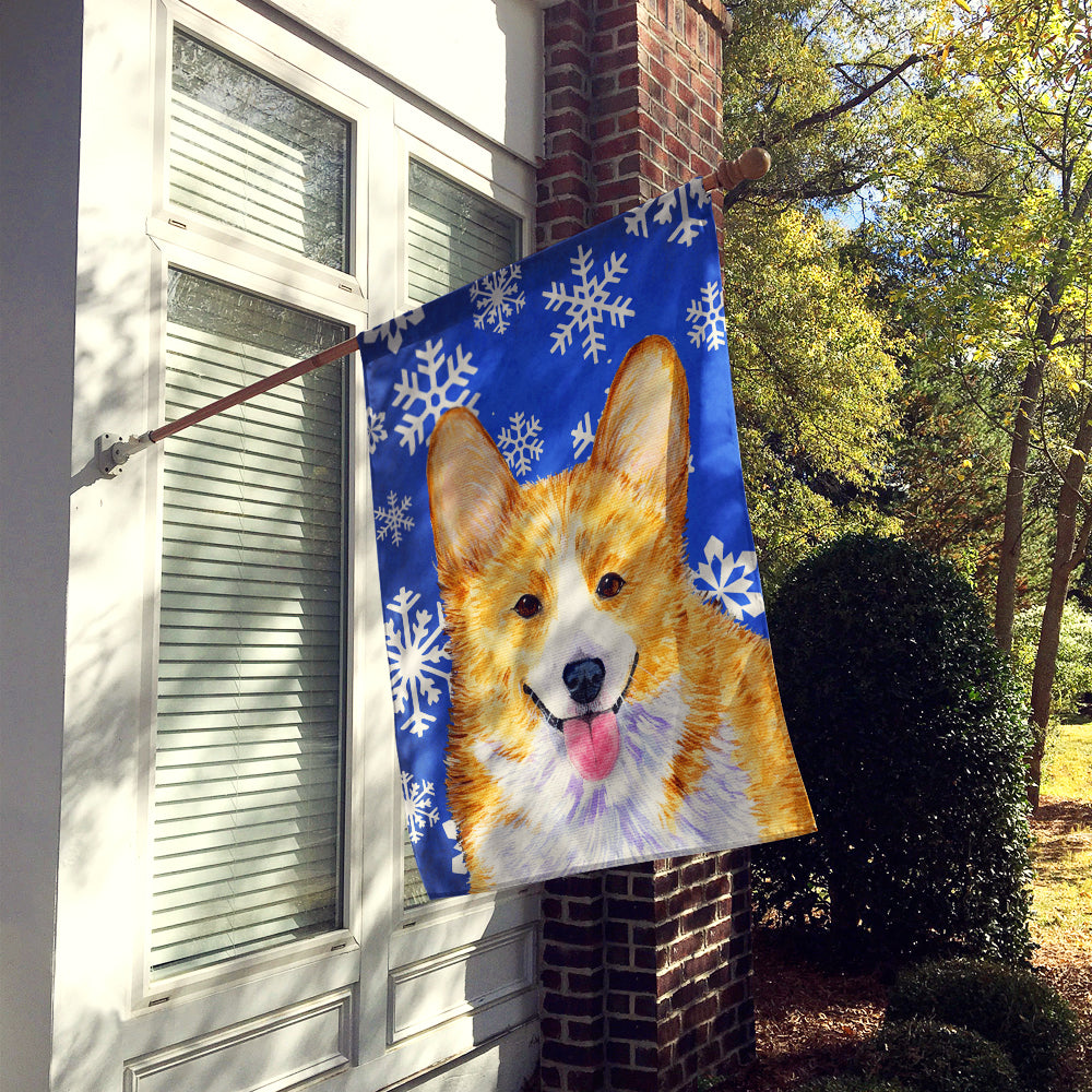 Corgi Winter Snowflakes Holiday Flag Canvas House Size