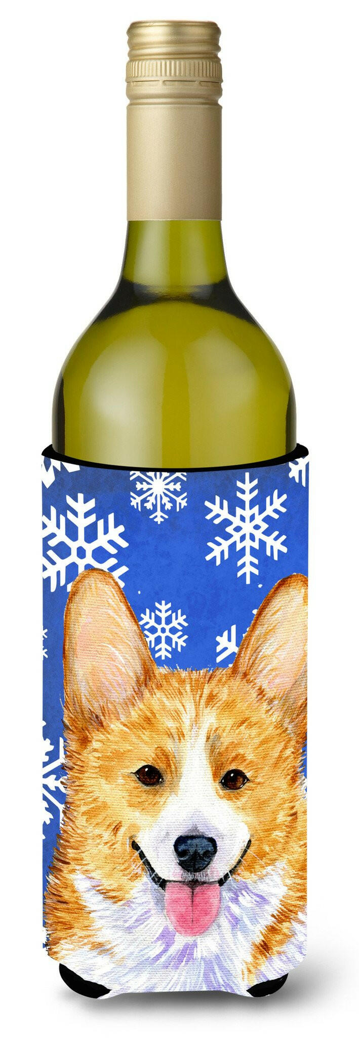 Corgi Winter Snowflakes Holiday Wine Bottle Beverage Insulator Beverage Insulator Hugger SS4624LITERK by Caroline&#39;s Treasures