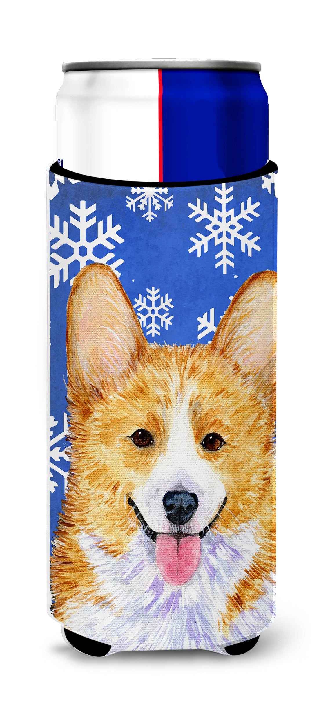 Corgi Winter Snowflakes Holiday Ultra Beverage Insulators for slim cans SS4624MUK.