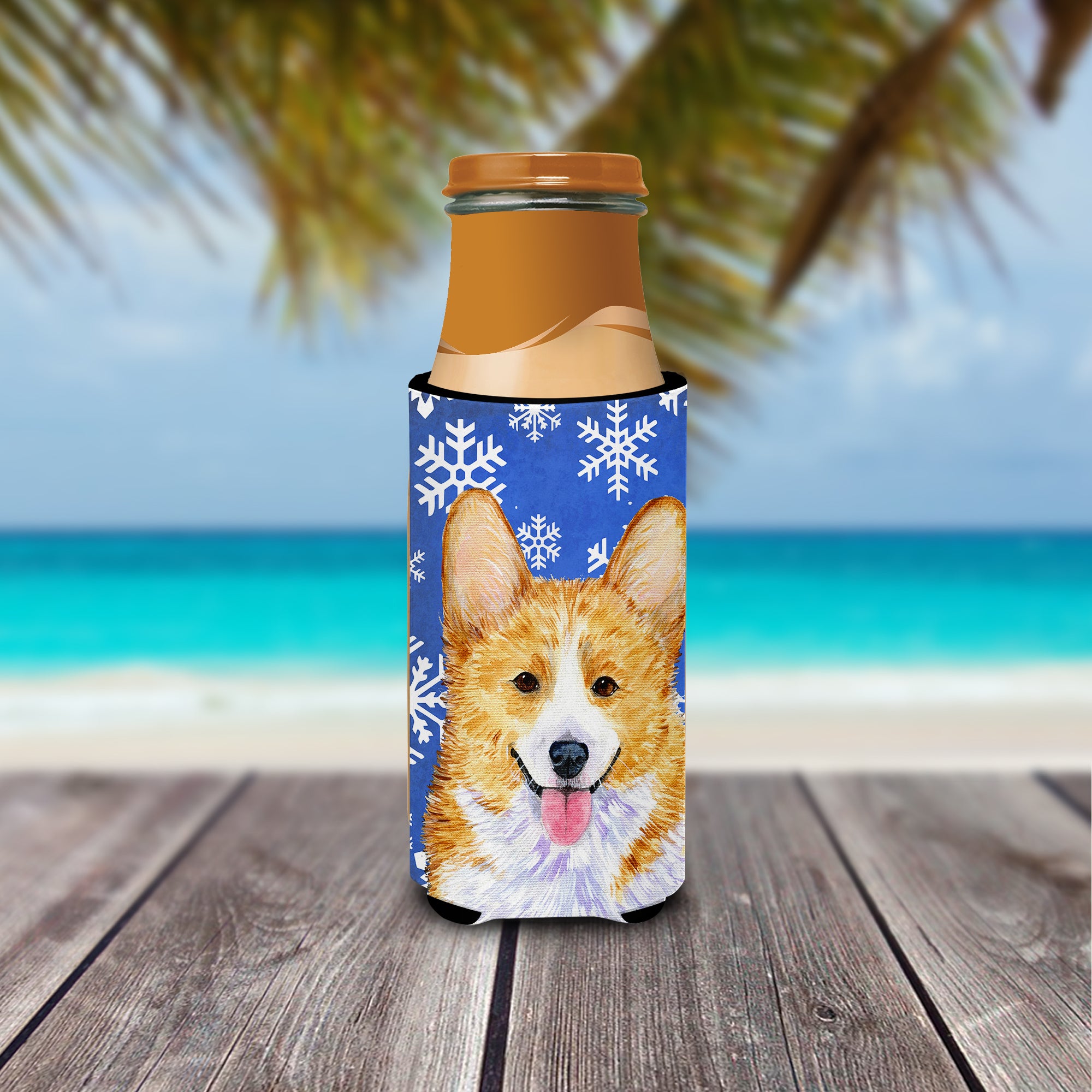 Corgi Winter Snowflakes Holiday Ultra Beverage Insulators for slim cans SS4624MUK.