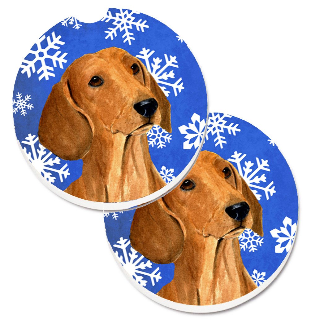 Dachshund Winter Snowflakes Holiday Set of 2 Cup Holder Car Coasters SS4625CARC by Caroline&#39;s Treasures