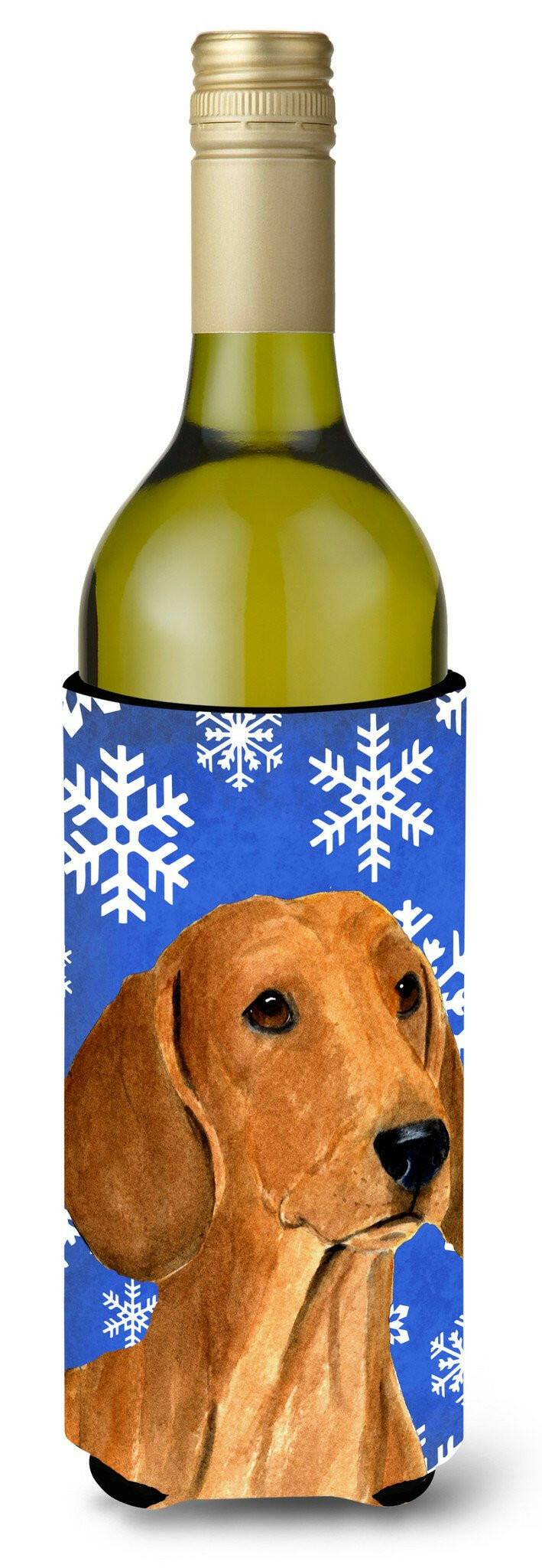 Dachshund Winter Snowflakes Holiday Wine Bottle Beverage Insulator Beverage Insulator Hugger SS4625LITERK by Caroline&#39;s Treasures