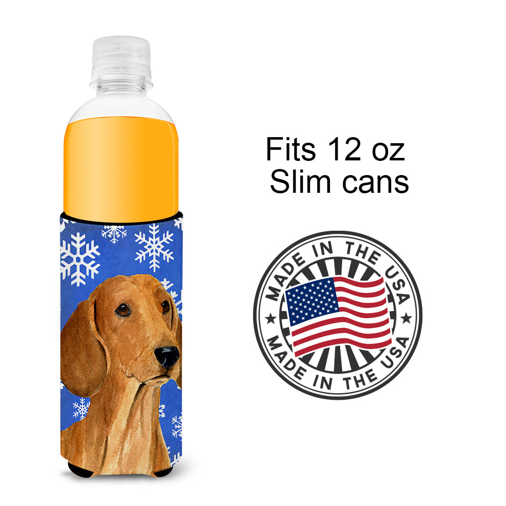 Dachshund Winter Snowflakes Holiday Ultra Beverage Insulators for slim cans SS4625MUK