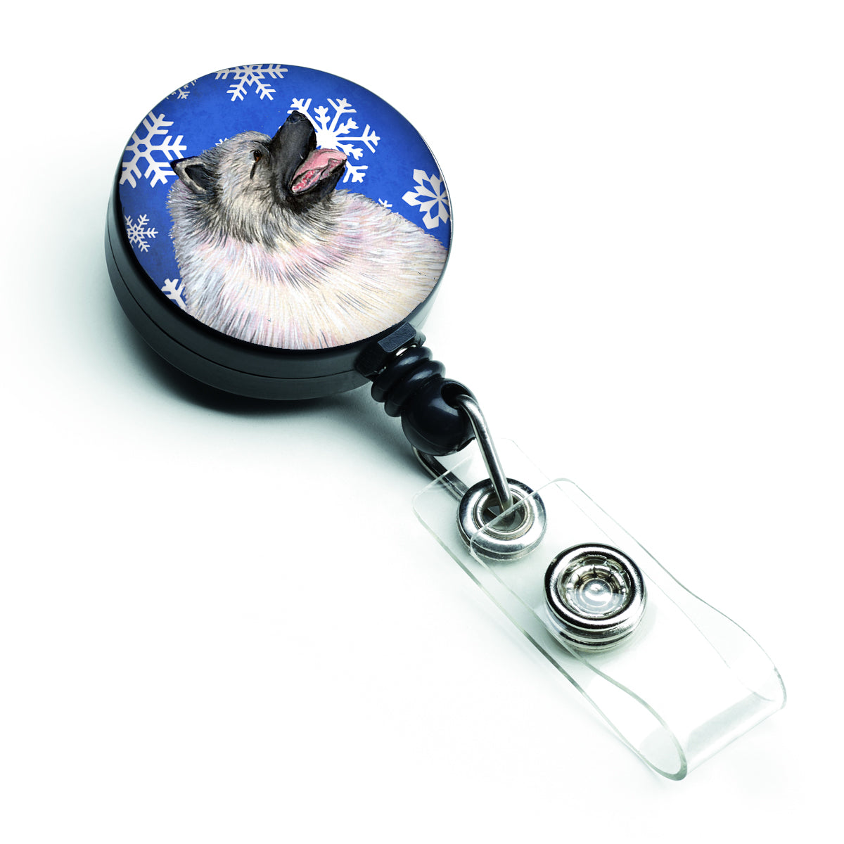Keeshond Winter Snowflakes Holiday Retractable Badge Reel SS4626BR