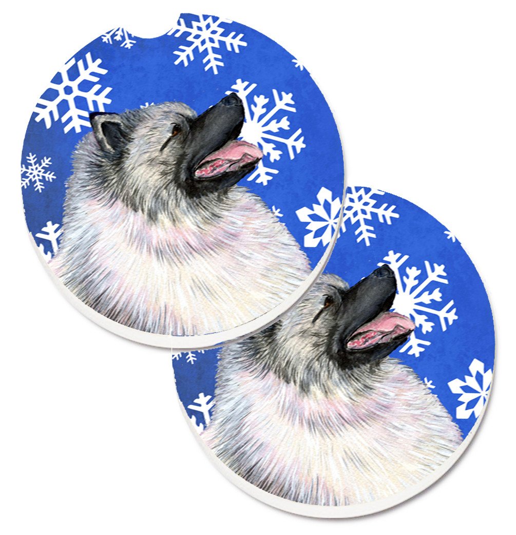 Keeshond Winter Snowflakes Holiday Set of 2 Cup Holder Car Coasters SS4626CARC by Caroline&#39;s Treasures