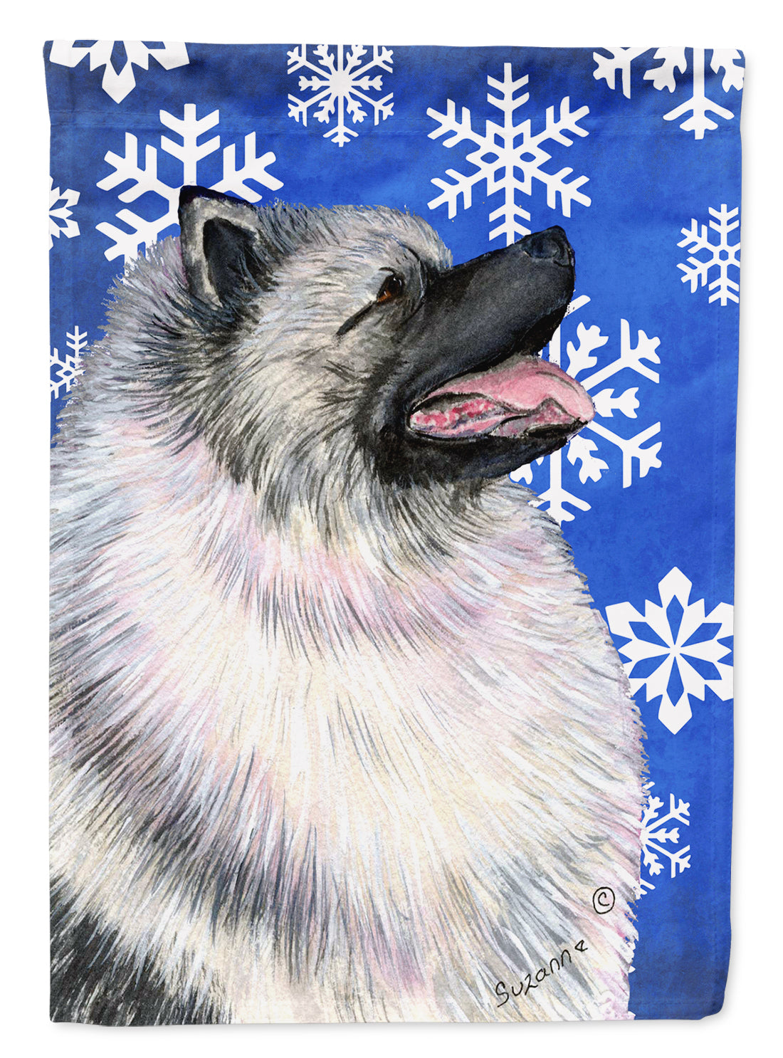 Keeshond Winter Snowflakes Holiday Flag Canvas House Size