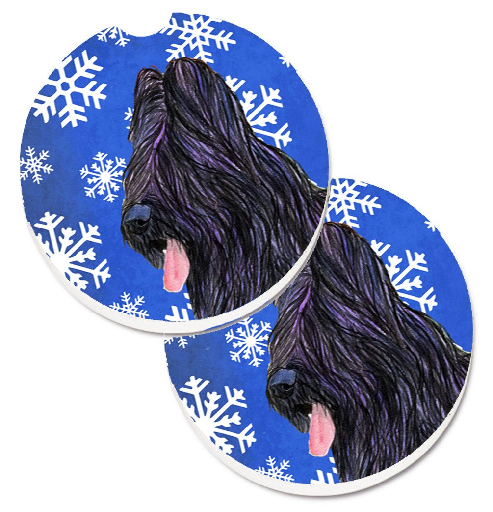 Briard Winter Snowflakes Holiday Set of 2 Cup Holder Car Coasters SS4627CARC by Caroline&#39;s Treasures