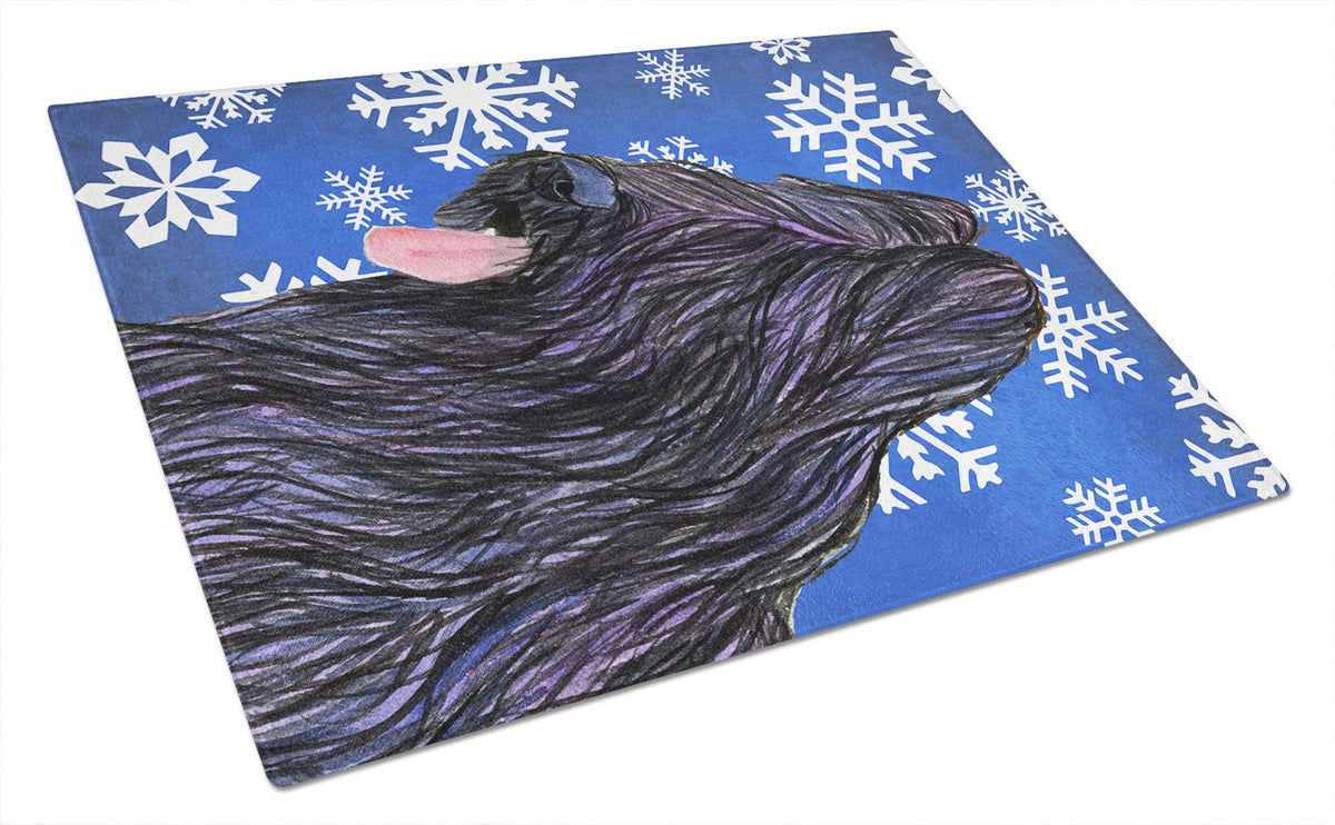 Briard Winter Snowflakes Holiday Glass Cutting Board Large by Caroline&#39;s Treasures