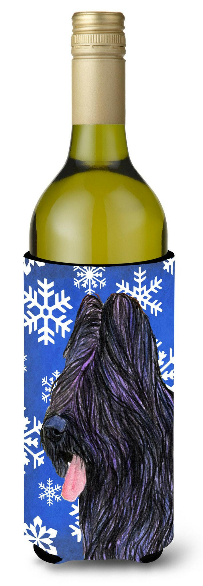 Briard Winter Snowflakes Holiday Wine Bottle Beverage Insulator Beverage Insulator Hugger by Caroline's Treasures