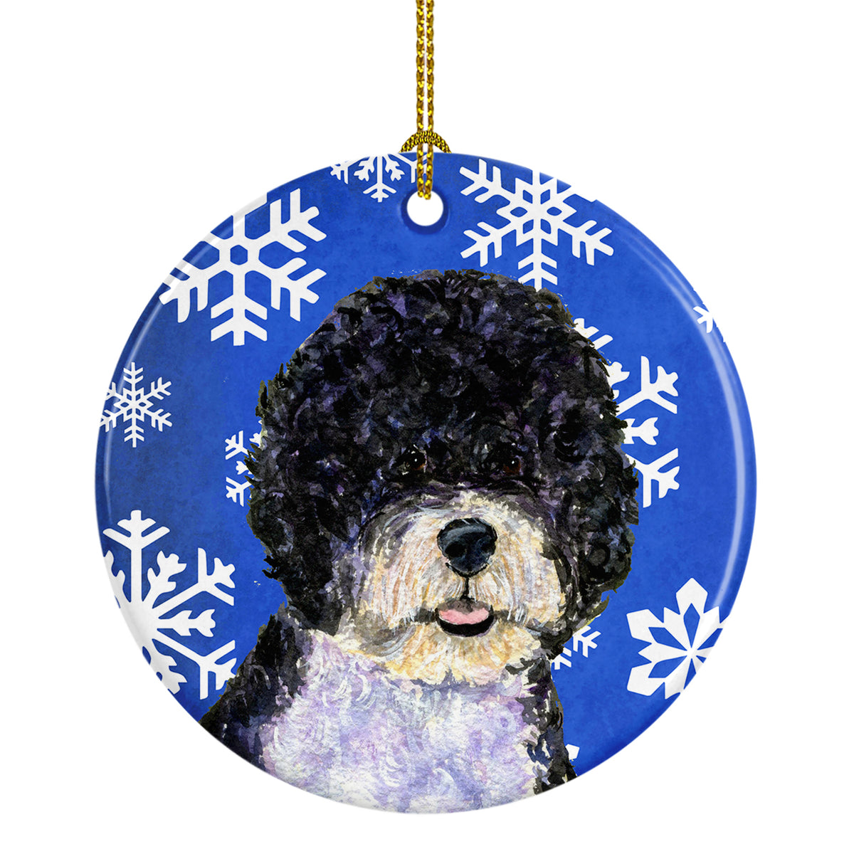 Portuguese Water Dog Winter Snowflakes Holiday Christmas Ceramic Ornament - the-store.com