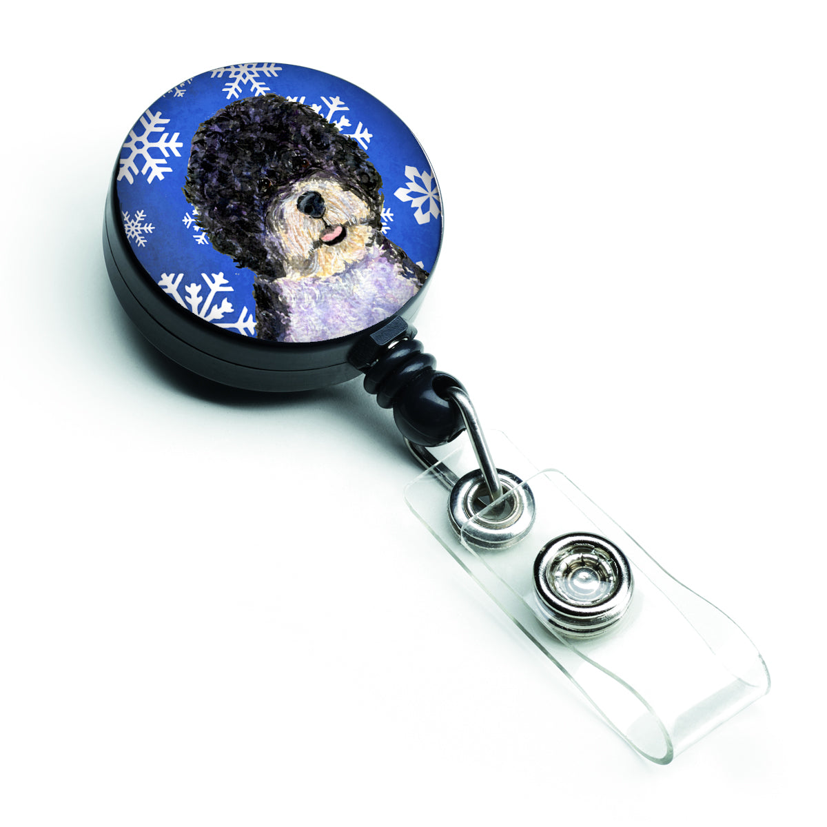 Portuguese Water Dog Winter Snowflakes Holiday Retractable Badge Reel SS4628BR