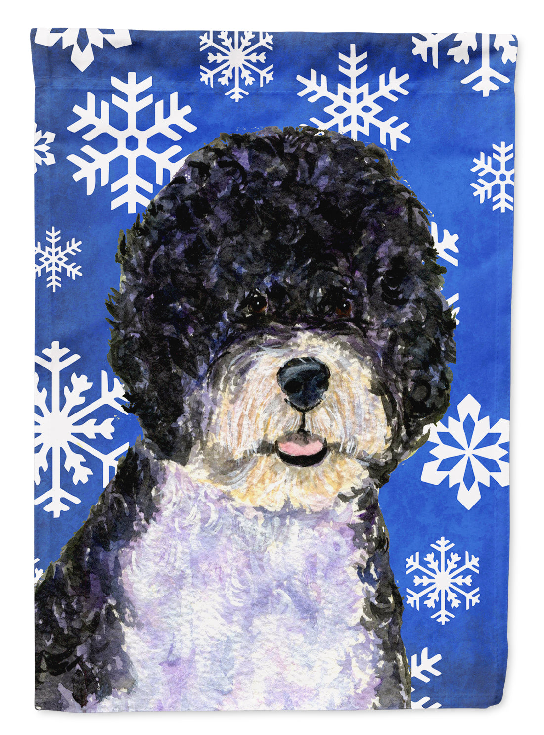 Portuguese Water Dog Winter Snowflakes Holiday Flag Canvas House Size