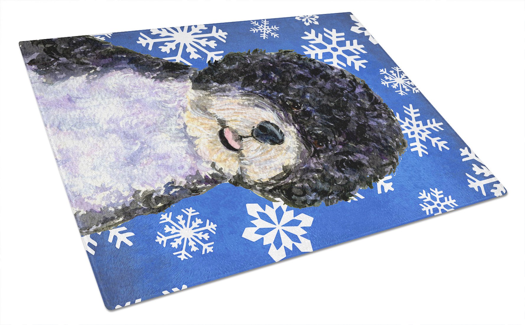 Portuguese Water Dog Winter Snowflakes Holiday Glass Cutting Board Large by Caroline's Treasures