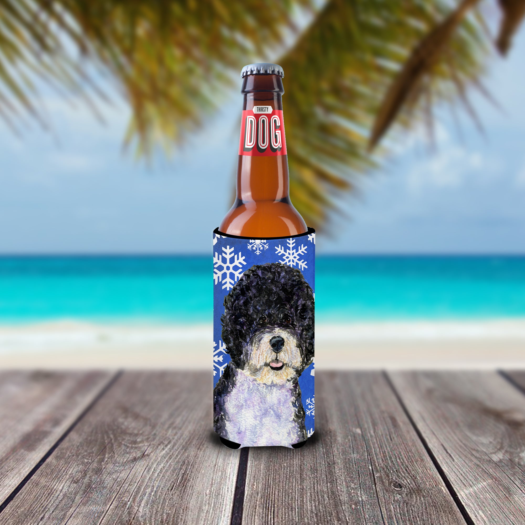 Portuguese Water Dog Winter Snowflakes Holiday Ultra Beverage Insulators for slim cans SS4628MUK