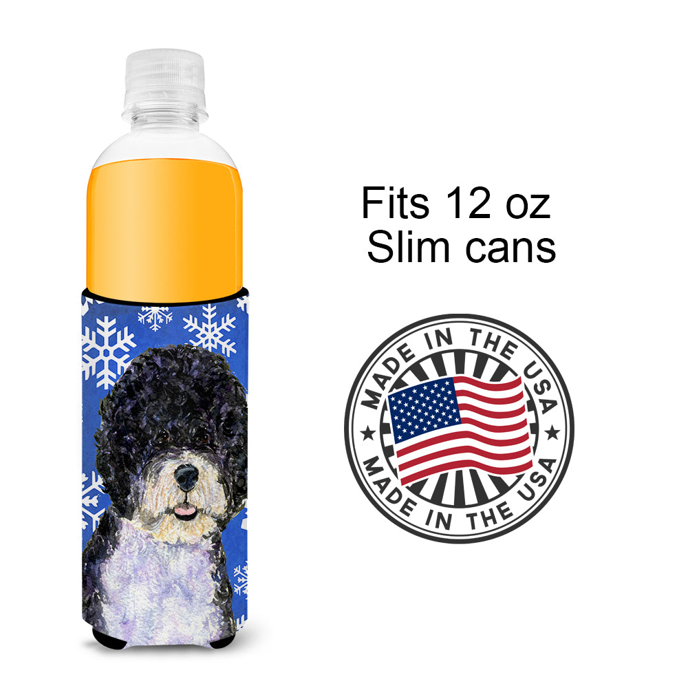 Portuguese Water Dog Winter Snowflakes Holiday Ultra Beverage Insulators for slim cans SS4628MUK